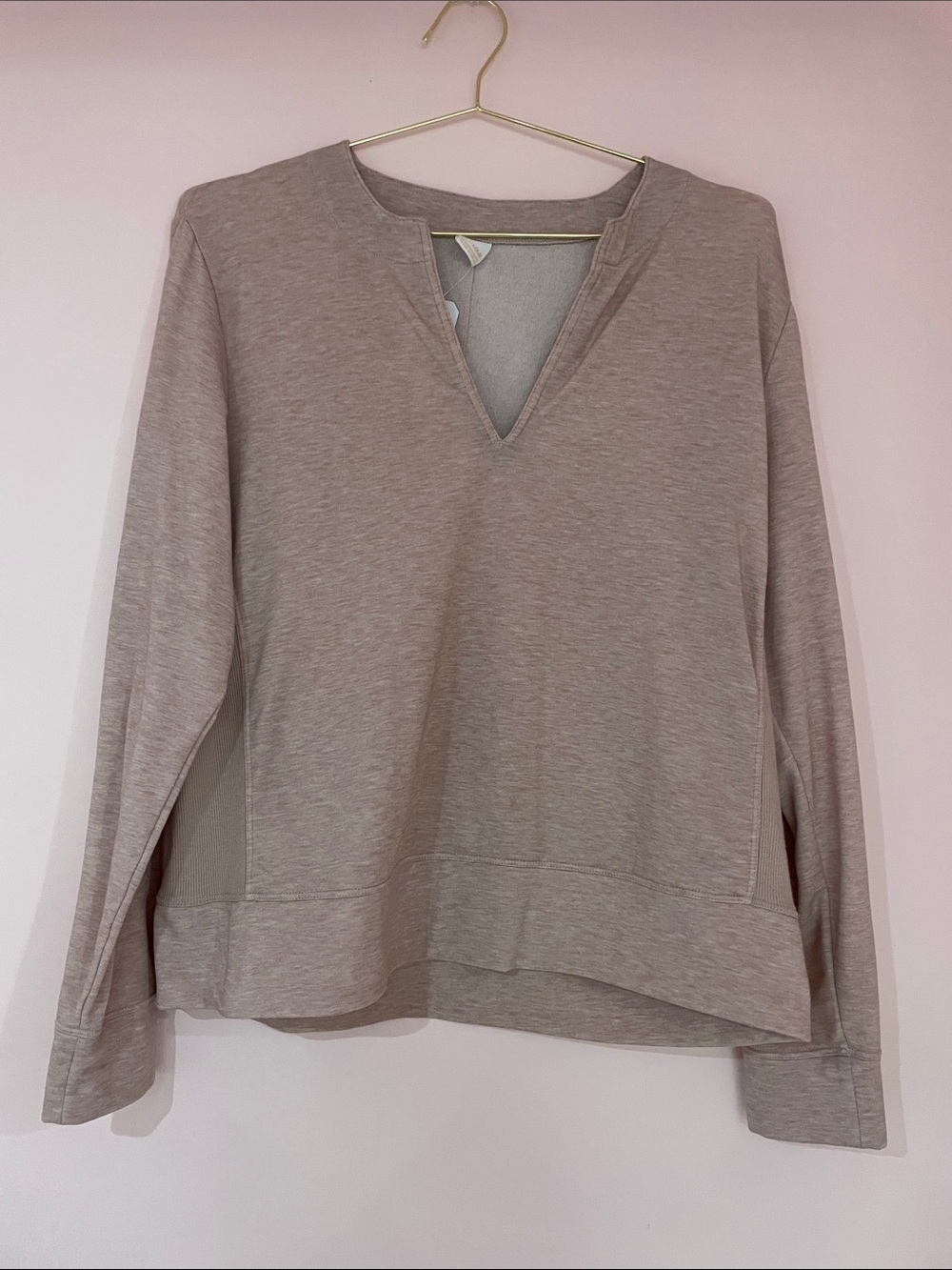 Lole Split V-Neck Pullover Sweatshirt - Taupe